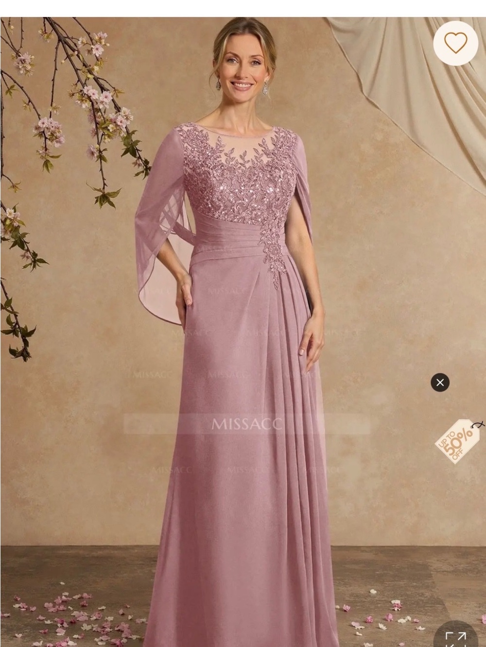 MISSA...co Dusty Rose Embroidered Long Sleeve Evening Dress